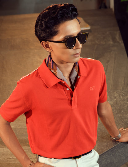 Unisex Minimalist Coral Red Polo – Vermilion (Vibrant Rich Cotton)