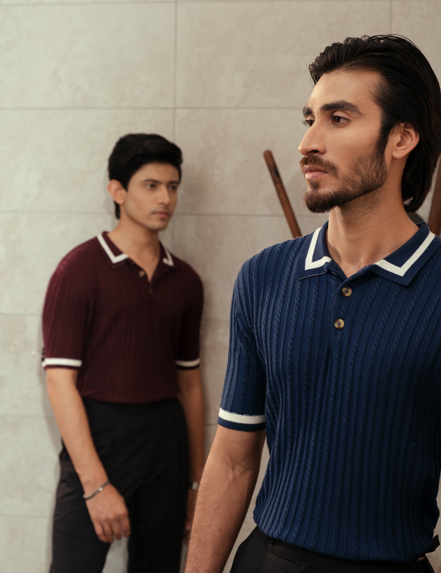Unisex Premium Cable Knit Polo – Naverio (Navy Blue)