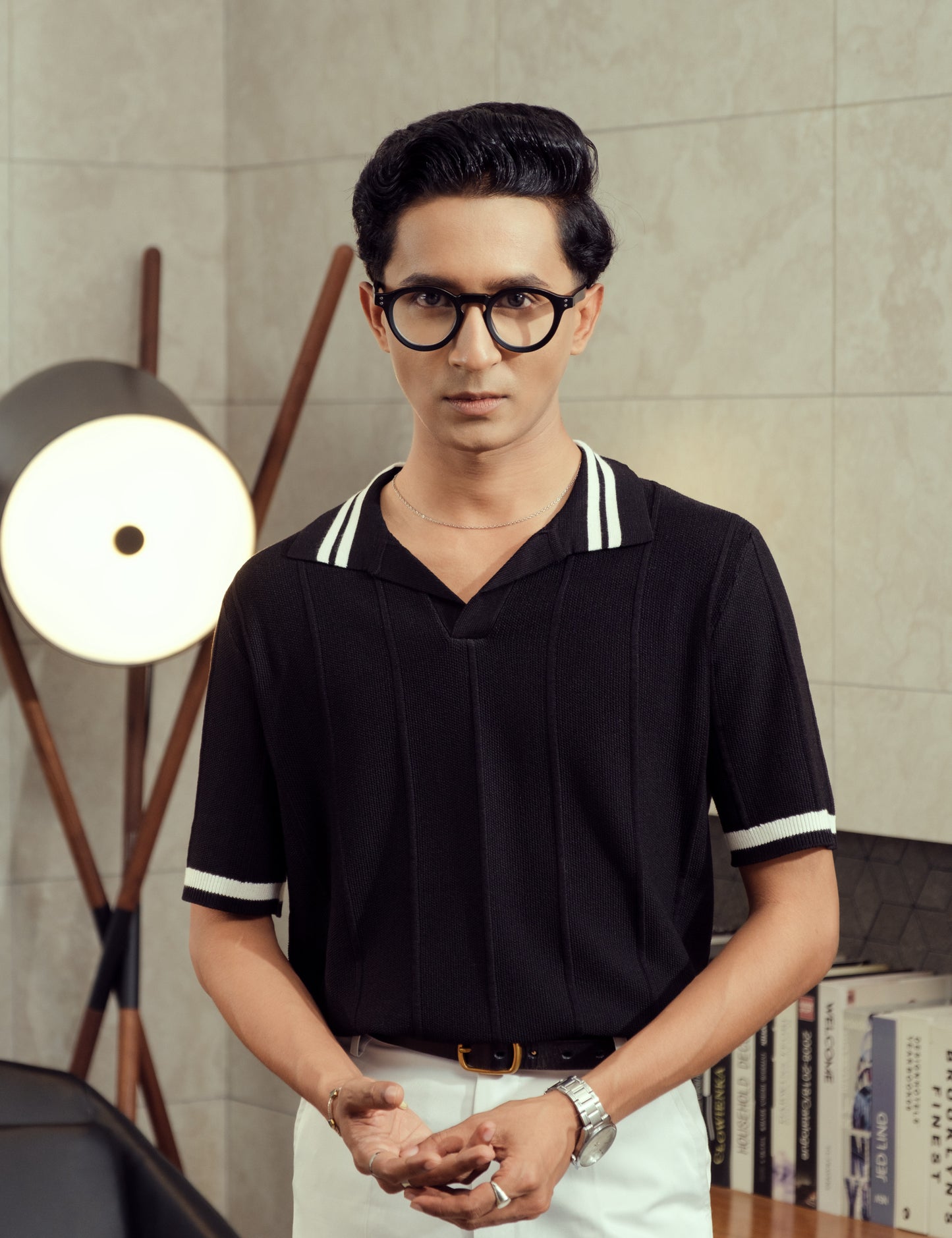 Unisex Premium Cable Knit Polo – Onyx (Deep Black)