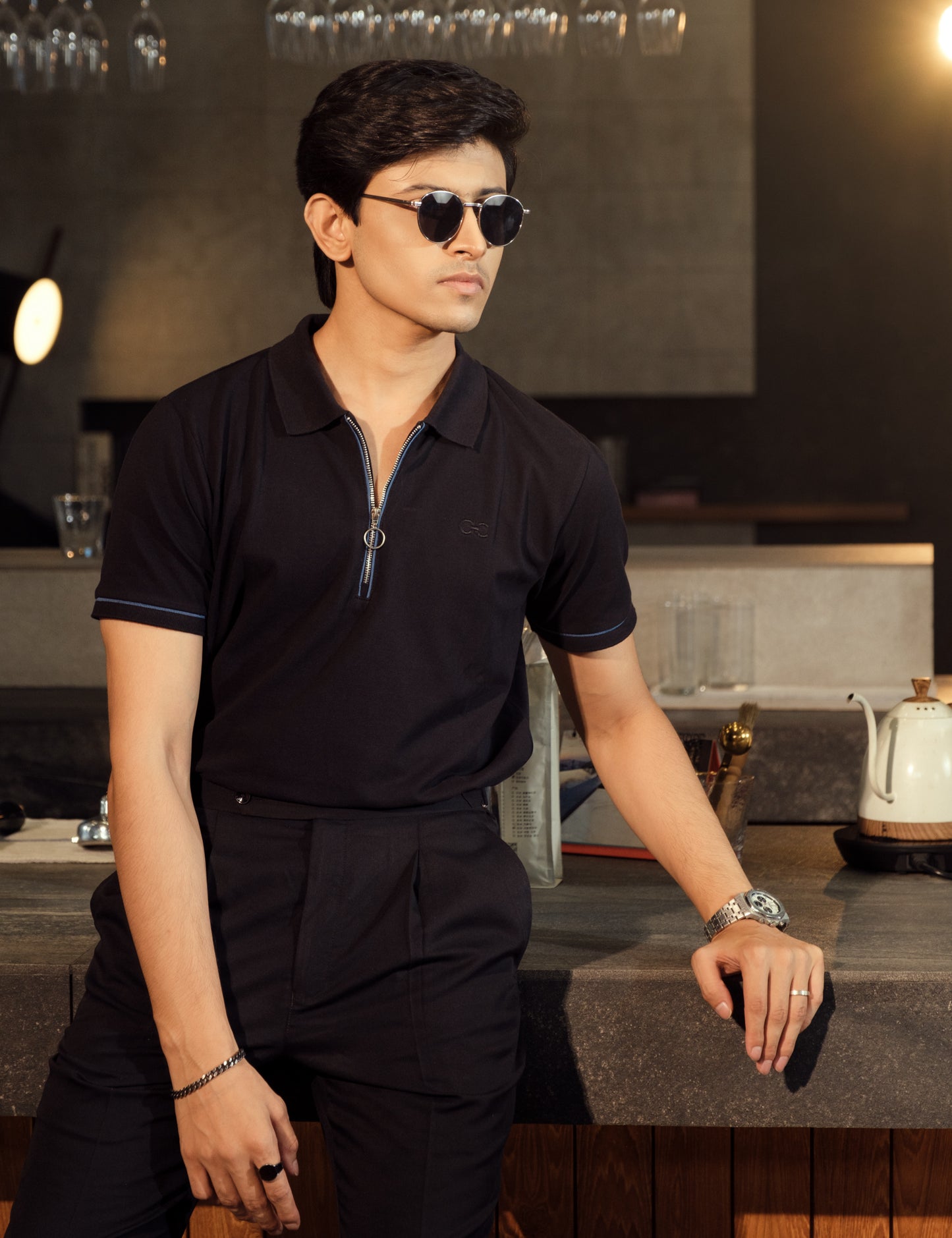 Unisex Minimalist Black Polo - Eclipse (Deep Rich Cotton)