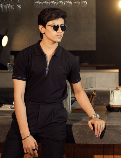 Unisex Minimalist Black Polo - Eclipse (Deep Rich Cotton)