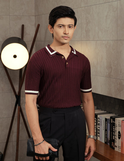 Unisex Premium Cable Knit Polo – Aveloir (Rich Burgundy)