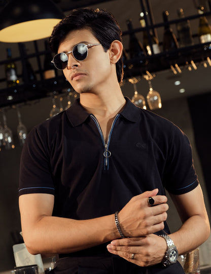 Unisex Minimalist Black Polo - Eclipse (Deep Rich Cotton)