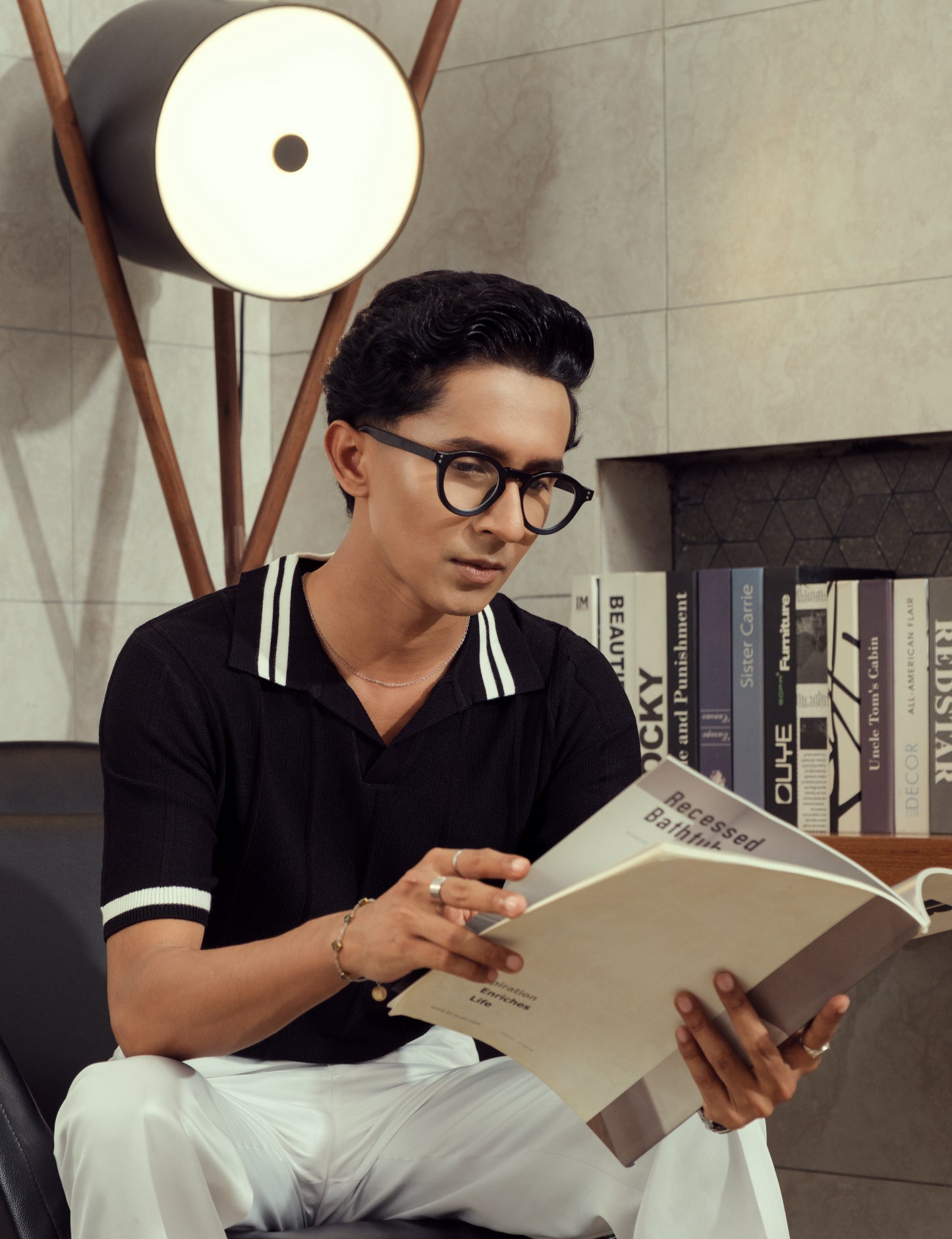 Unisex Premium Cable Knit Polo – Onyx (Deep Black)