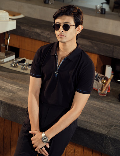 Unisex Minimalist Black Polo - Eclipse (Deep Rich Cotton)