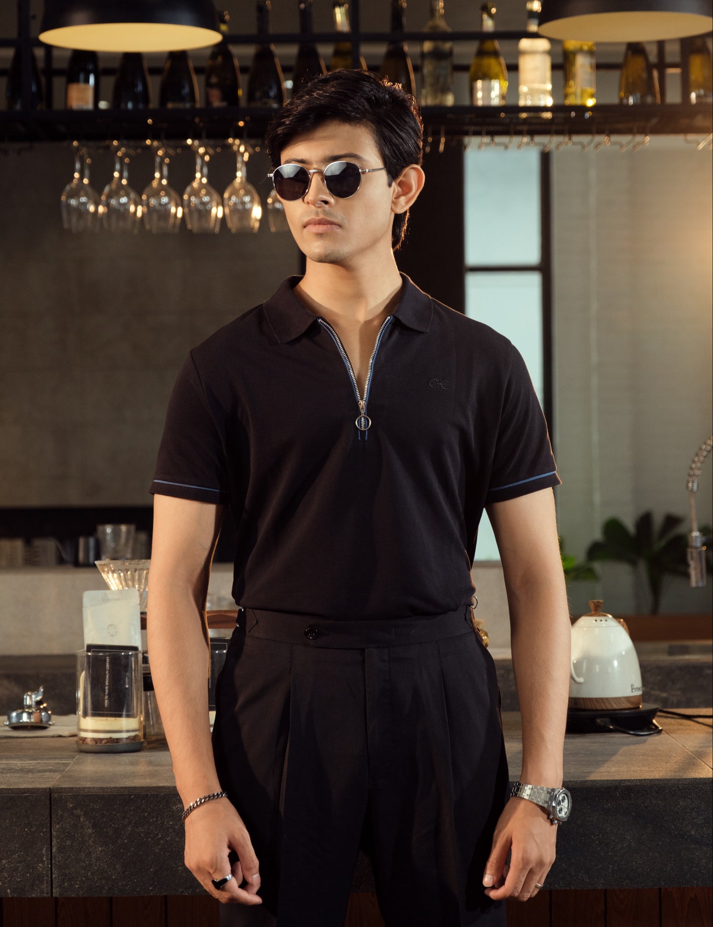 Unisex Minimalist Black Polo - Eclipse (Deep Rich Cotton)