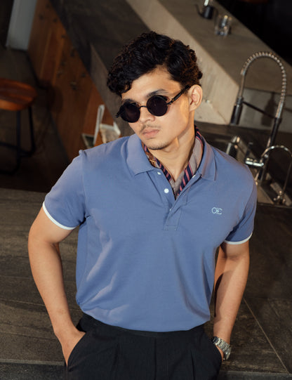 Unisex Minimalist Blue-Grey Polo – Ascot Haze (Muted Soft Cotton)