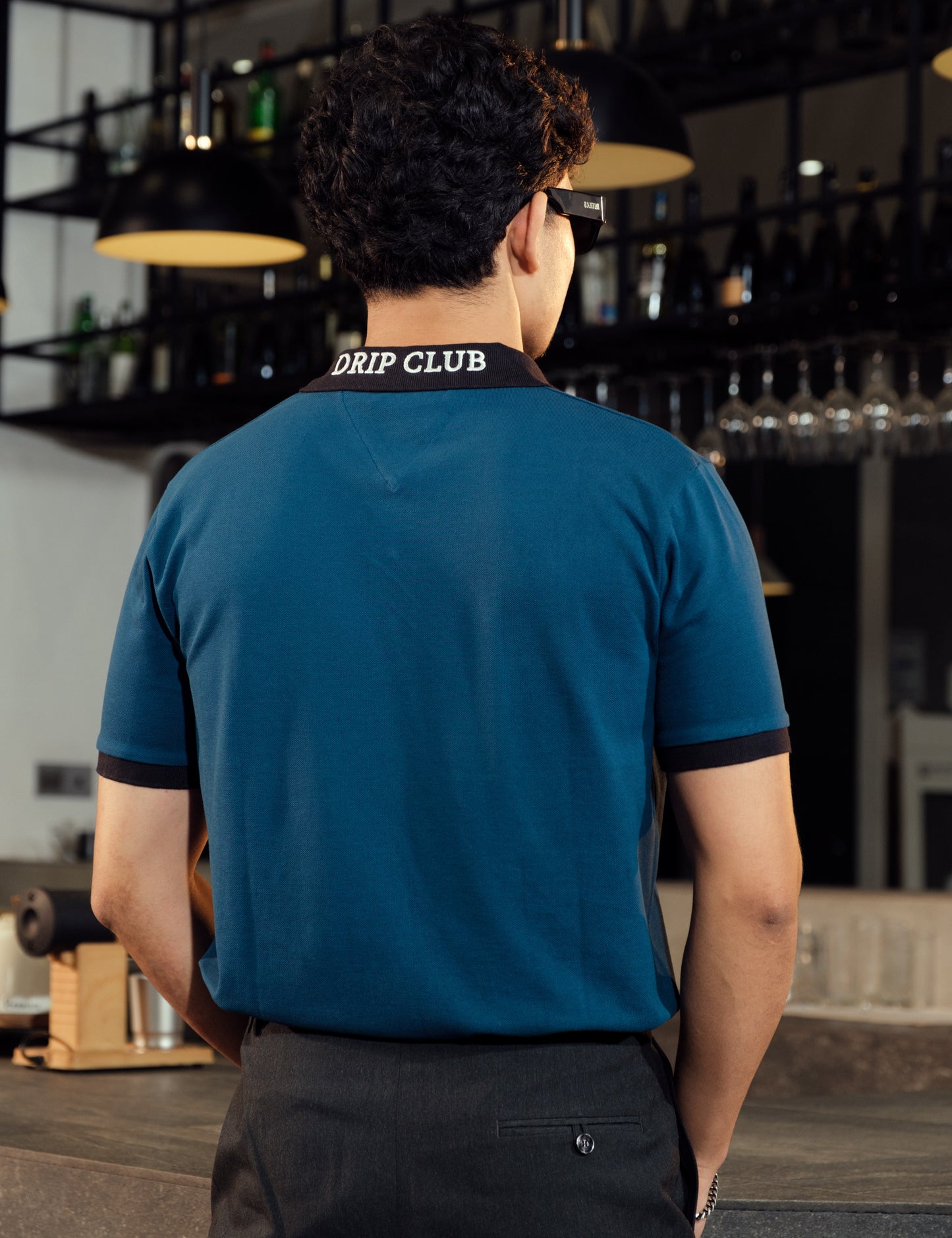 Unisex Minimalist Teal Polo – Apatite (Deep Blue-Green Cotton)