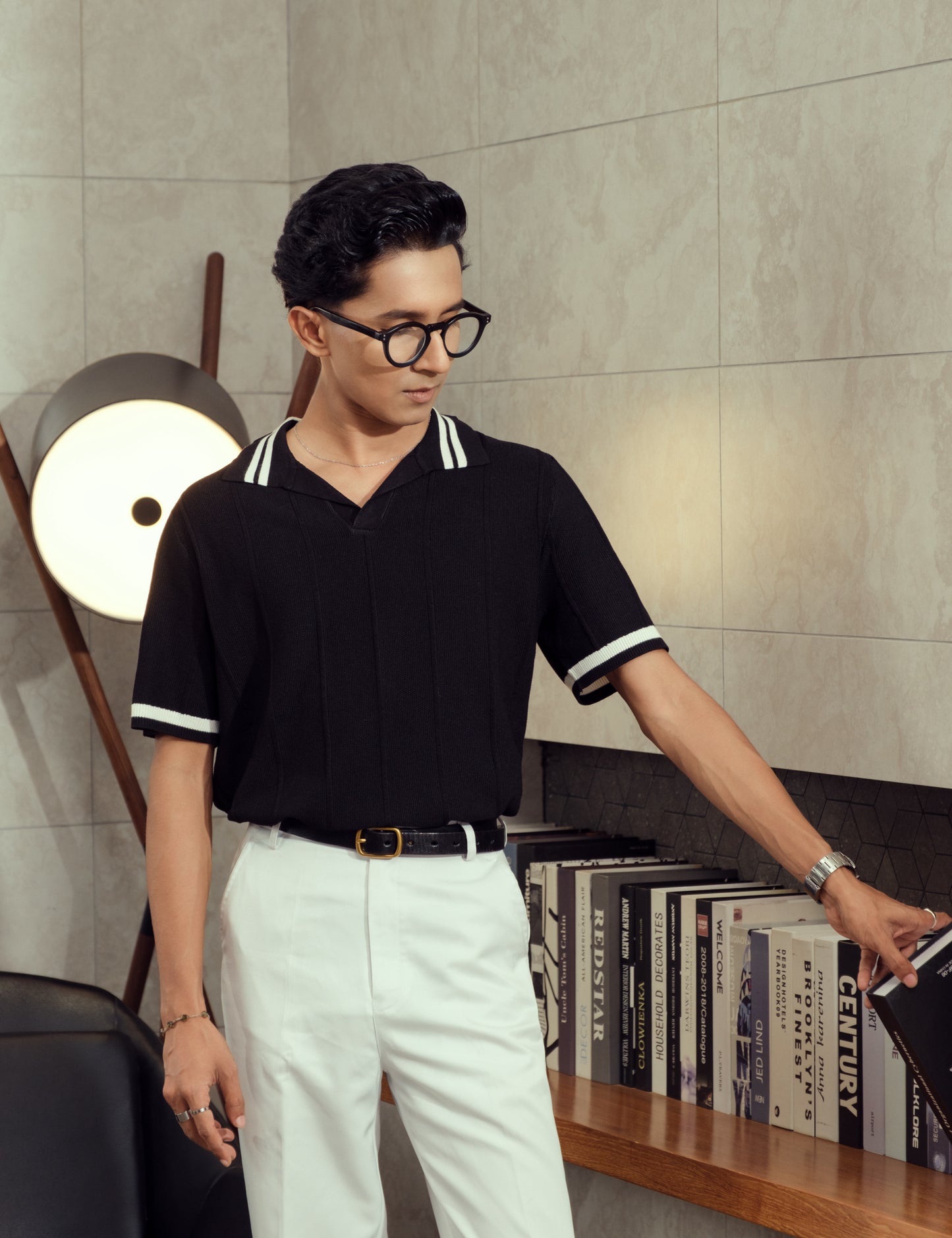 Unisex Premium Cable Knit Polo – Onyx (Deep Black)