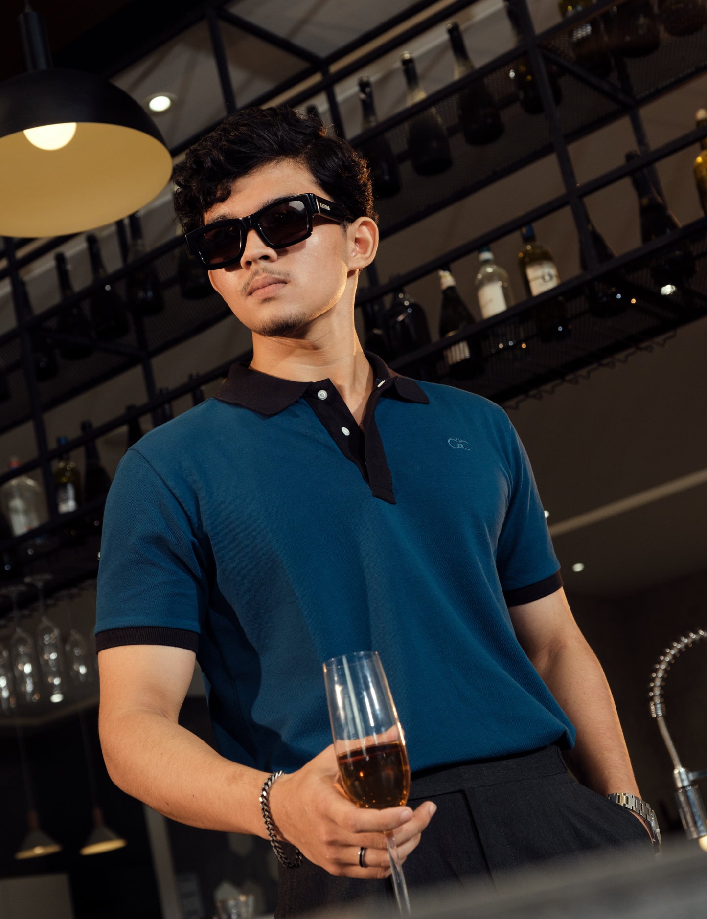 Unisex Minimalist Teal Polo – Apatite (Deep Blue-Green Cotton)