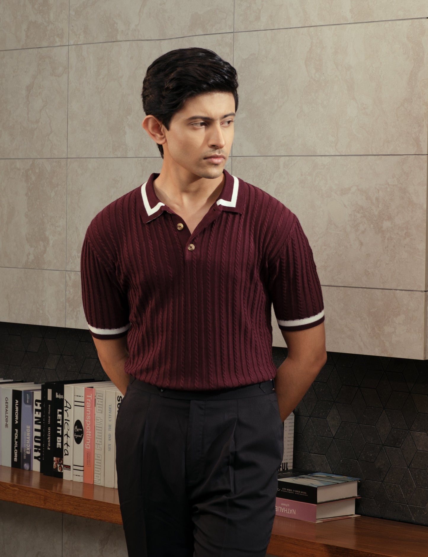 Unisex Premium Cable Knit Polo – Aveloir (Rich Burgundy)